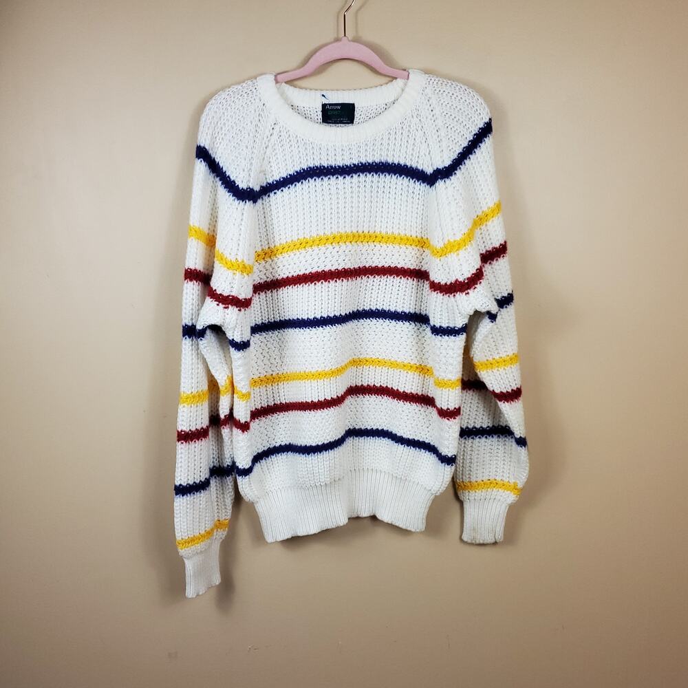 Vintage Arrow Rainbow Strip Crewneck Sweater Size L